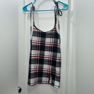 Plaid Tie Shoulder
Overall Dress multicolor